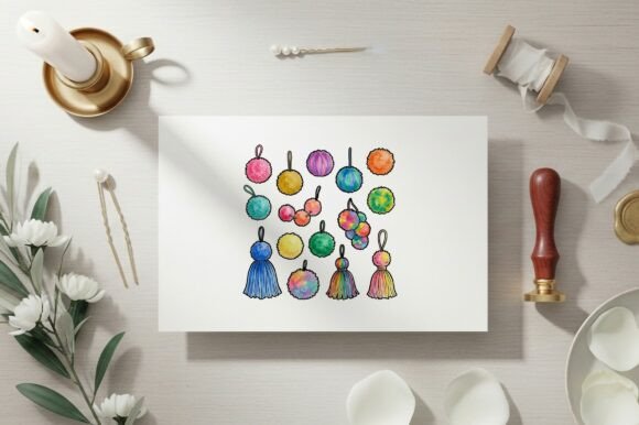 Download Bright Multicolored Pom Poms Hanging - Premium Resources